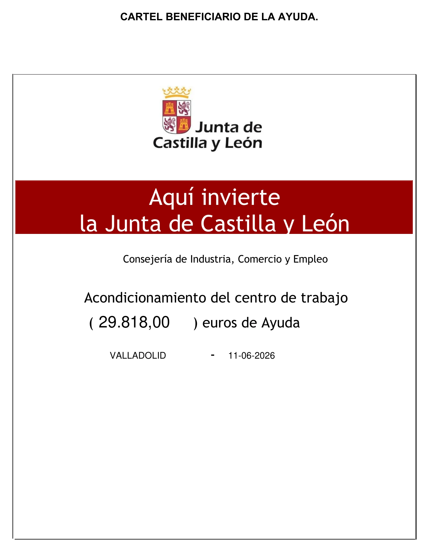 Cartel beneficiario Junta de Castilla y León